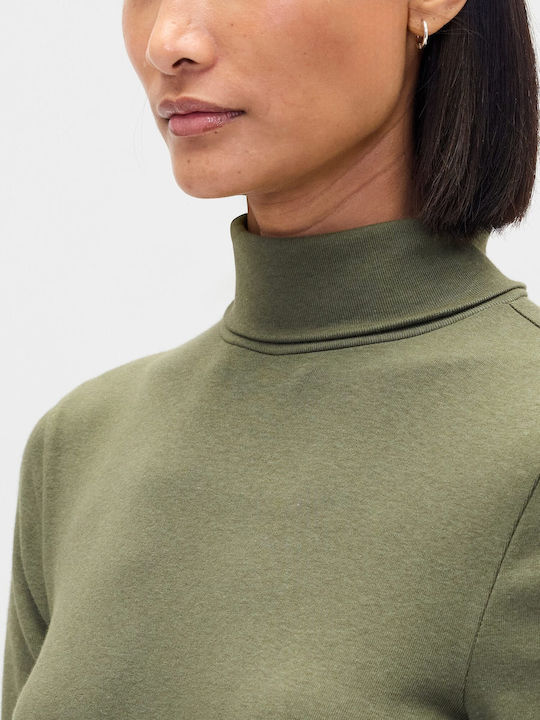 Women's Blouse Cotton Turtleneck Green