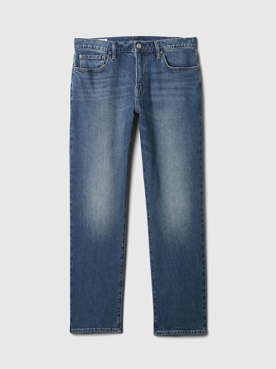 Ανδρικό Παντελόνι Τζιν Ελαστικό με Slim Straight Εφαρμογή Medium Wash