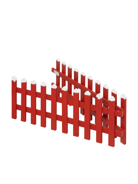 Decorativ Gard Din Lemn Figurine De Crăciun 90x20x4 Cm Roșu