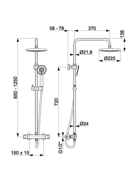 KFA Verstellbare Duschsäule mit Armatur Schwarz