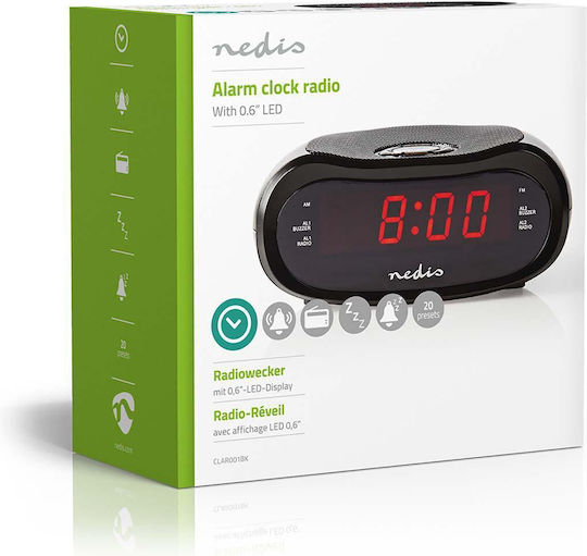Nedis Επιτραπέζιο Ψηφιακό Ρολόι LED με Ξυπνητήρι & Ραδιόφωνο Μαύρο CLAR001BK