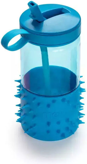 Melii Spikey Sticlă Pentru Copii Din Plastic Cu Pai Antivărsare Albastră 503ml