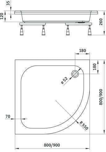 Deante U-образна форма Акрил душ 90x90см Бял