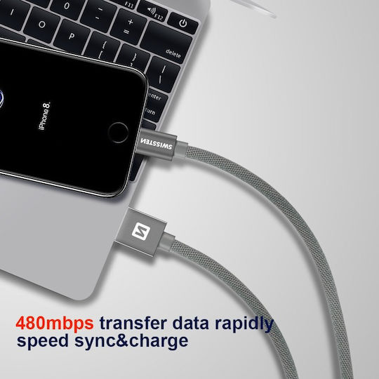 Swissten Braided USB-A to Lightning Cable Gray 2m