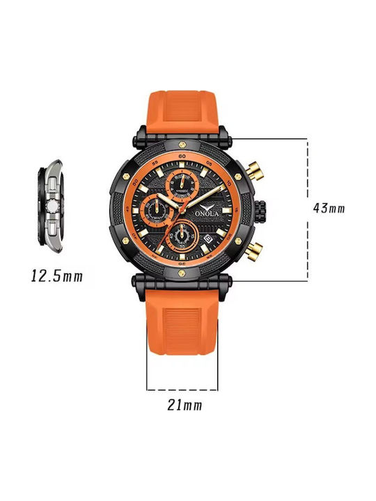 Onola Men's Watch 44mm Battery with Orange Metal Bracelet