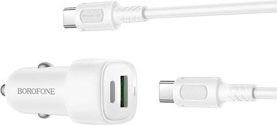 Borofone Auto-Ladegerät 38W 3A Schnellladung mit Anschlüssen: 1xUSB 1xType-C mit Kabel Typ-C,TC-TC Weiß Farbe