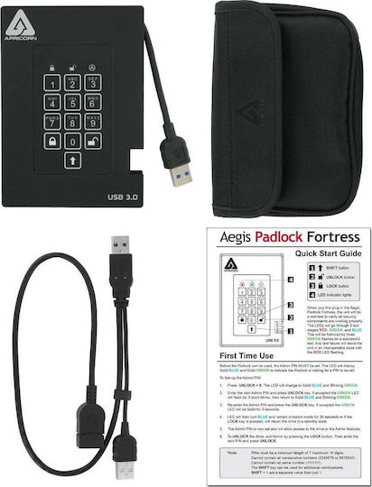 Apricorn Aegis Padlock Fortress USB 3.1 Extern SSD 256GB 2.5" Negru