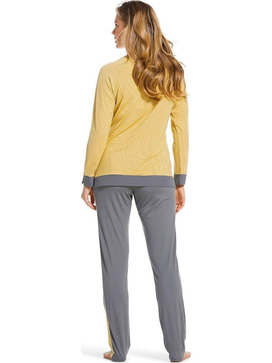Pastunette Winter Damen Pyjama-Set Yellow-Grey