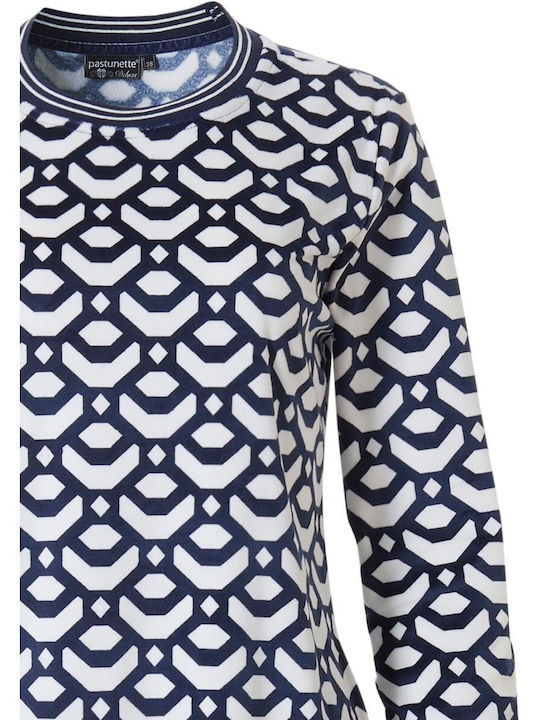 Pastunette Winter Damen Pyjama-Set White-Blue