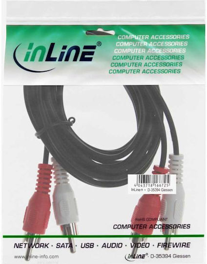 InLine Кабел 2x RCA мъжки - 2x RCA женски 1м 89933C