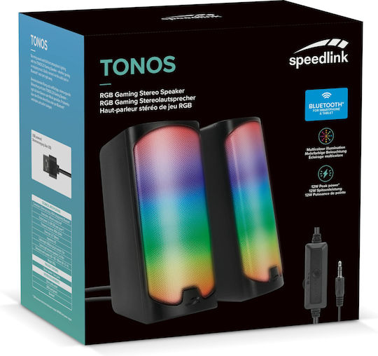 SpeedLink Tonos Компютърни тонколони 2.0 с RGB осветление и мощност 12W в Черен цвят