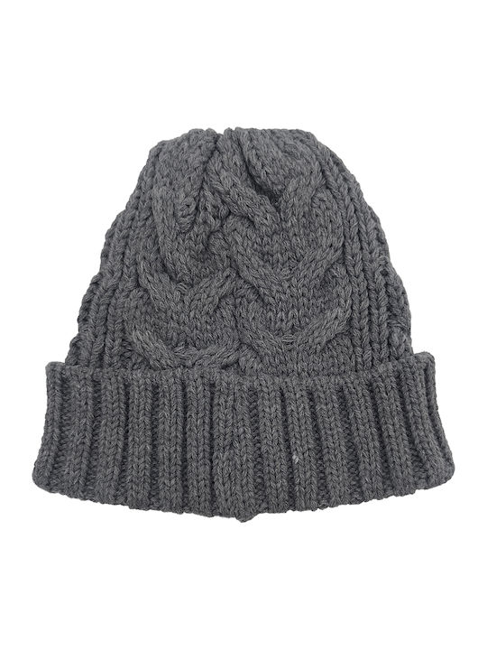 Beanie Unisex Σκούφος με Πλεξούδες σε Γκρι χρώμα