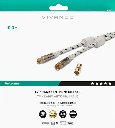 Vivanco Καλώδιο Κεραίας Coax male - Coax female Λευκό 10m 1τμχ
