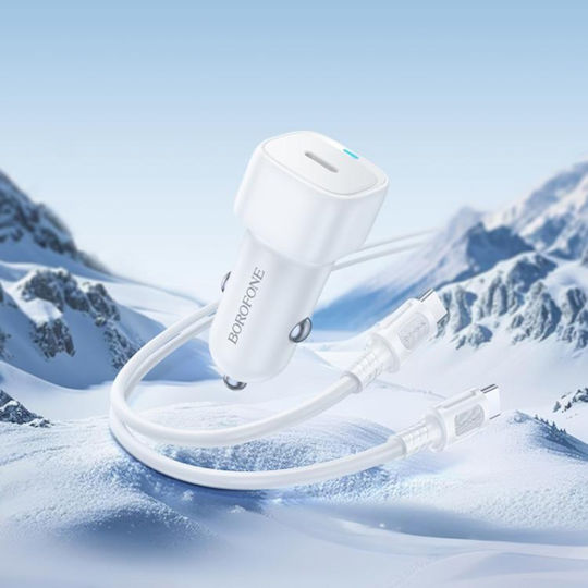 Borofone Auto-Ladegerät 20W 3A Schnellladung mit einem Anschluss: 1xType-C mit Kabel Typ-C,TC-TC Weiß Farbe