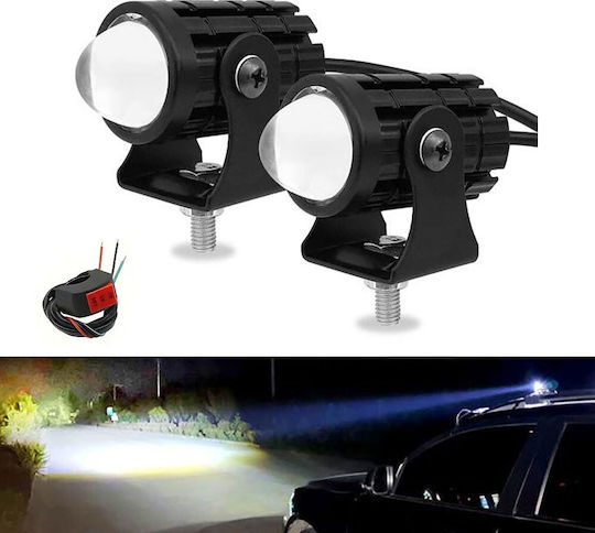 Set Mini Waterproof Motorcycle Projector Lights 12v-24v Ip65 2 Lighting Shades Cool White Yellow On On Off Switch Lh-0182 Black