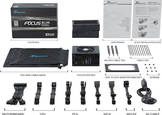 Seasonic FOCUS SPX 650W Black Power Supply Full Modular 80 Plus Platinum