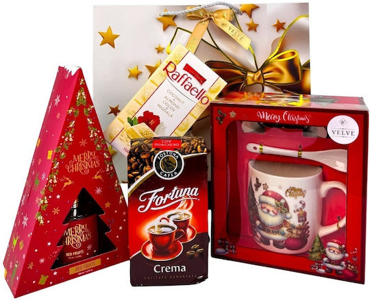 Pachet Deliciu De Crăciun Odorizant De Cameră Fortuna Cremă Cafea Raffaello Ciocolată Set Cească Ceramică Farfurie Lingură În Sac Cadou