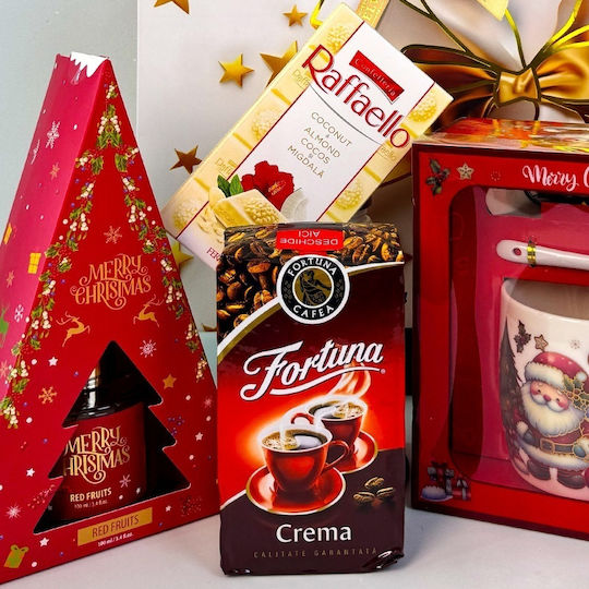 Pachet Deliciu De Crăciun Odorizant De Cameră Fortuna Cremă Cafea Raffaello Ciocolată Set Cească Ceramică Farfurie Lingură În Sac Cadou