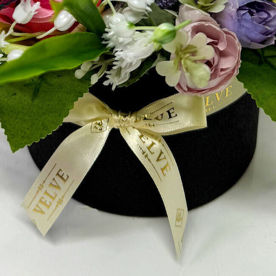 Aranjament Floral De Paște Decor Iepure 3 Ouă Decorative Plante Verzi Trandafiri Artificiali Crini De Vale În Cutie Rotundă Neagră