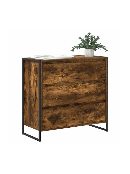 Wooden & Metallic Chest of Drawers Smoked Oak 79x36x75.5cm