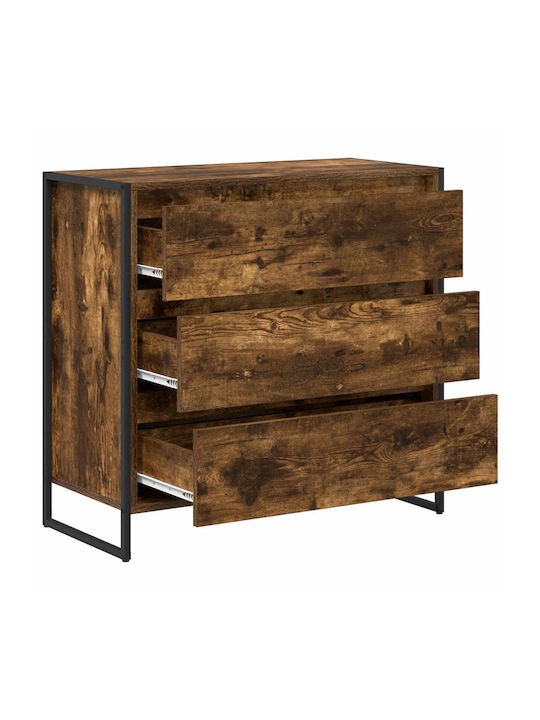 Wooden & Metallic Chest of Drawers Smoked Oak 79x36x75.5cm