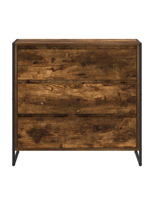Wooden & Metallic Chest of Drawers Smoked Oak 79x36x75.5cm