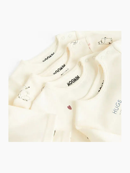 Cool Club Moomins Baby Bodysuit Set Long-Sleeved Ecru, White 4pcs