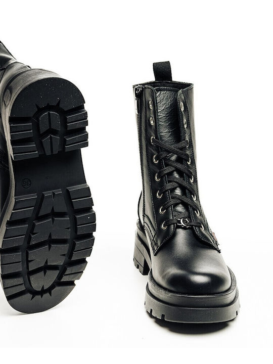 Leather Women's Ankle Boots with Medium Heel Black