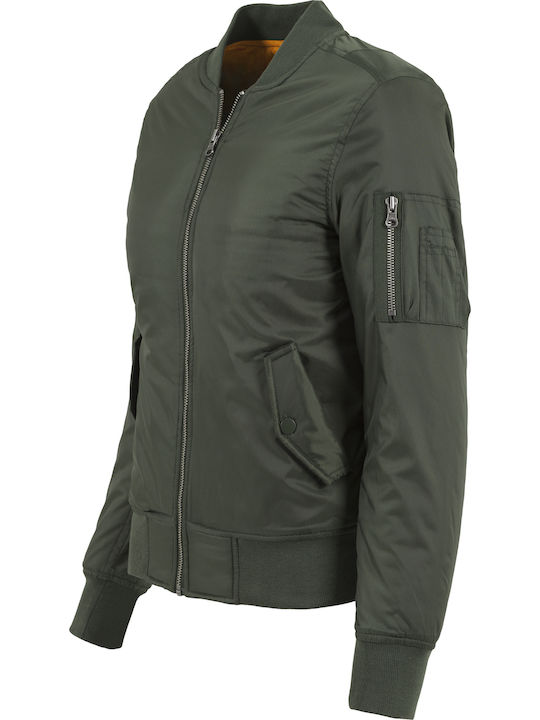 Women's Short Bomber Jacket for Winter Olive