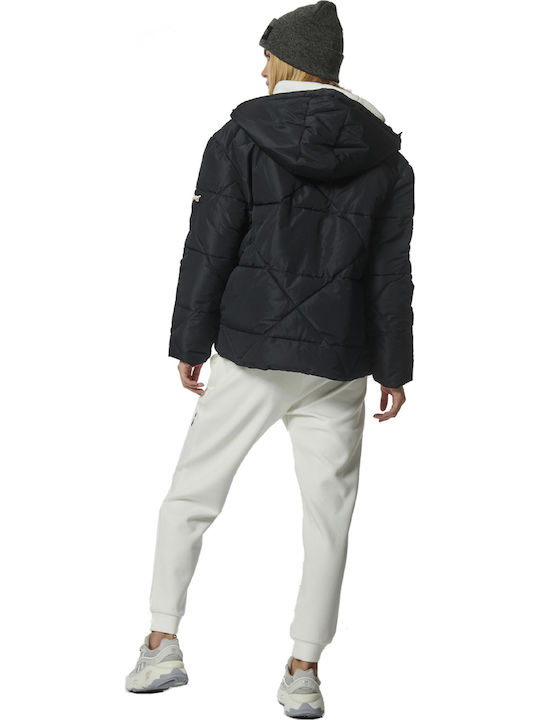 Women's Short Puffer Jacket for Winter with Hood Black