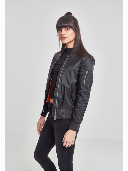 Women's Short Bomber Jacket for Winter Black