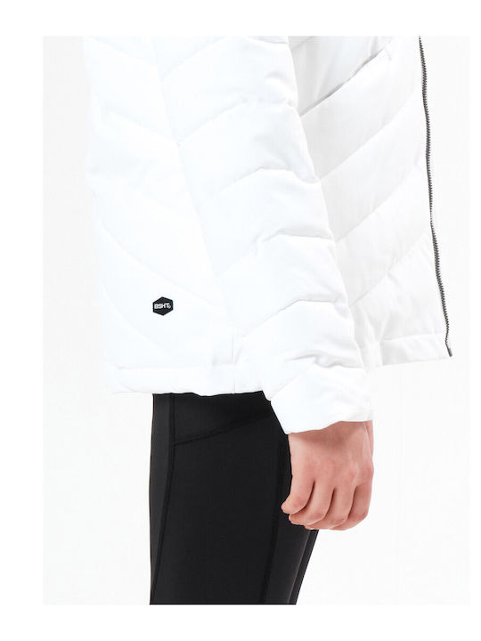 Lang Damen Puffer Jacke mit pelziger Kapuze für Winter Weiß