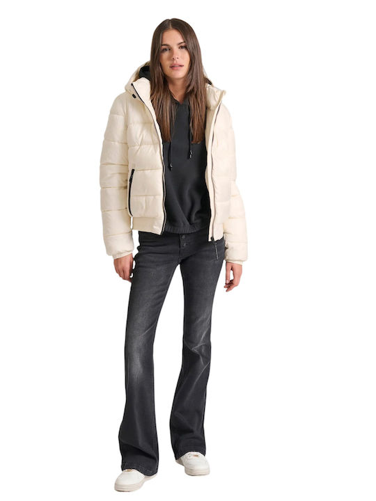 Kurzes Damen Puffer Jacke für Winter Beige