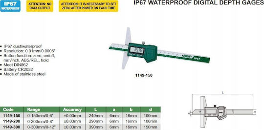 Insize 1149-150 Digital Dickenmessgerät mit Messbereich bis 0 - 150mm