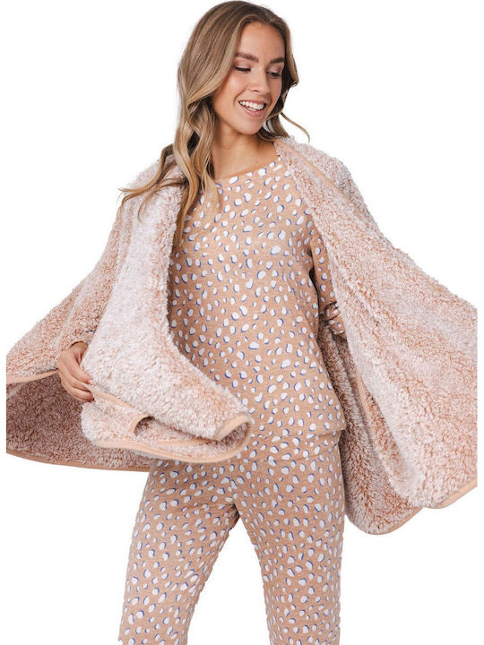 Pastunette Winter Damen Pyjama-Set Beige