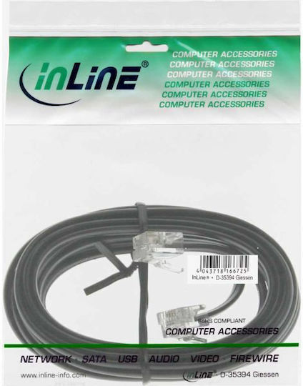 InLine Плоски Телефонен кабел RJ11 6P4C 3м Черен (18844L)