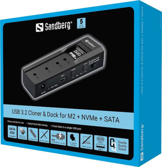 Sandberg Dockingstation für 2 Festplatten SATA 2.5" / 3.5" / M.2 (2230)" / M.2 (2242)" / M.2 (2260)" / M.2 (2280)" mit USB 3.2 Verbindung (136-49)