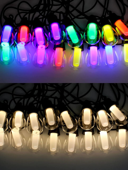 Rixme Στεγανή Γιρλάντα Φωτισμού LED IP44 15m με 16 Λάμπες RGB