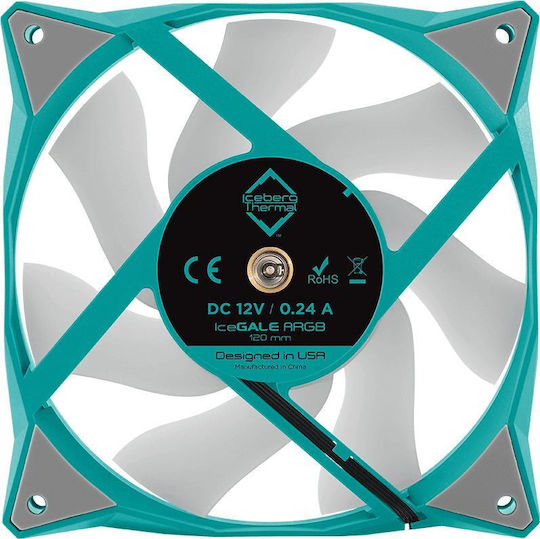 Iceberg Thermal IceGALE Case Fan 120mm (2200rpm / 94cfm) with ARGB Lighting and Connection 3-Pin / 4-Pin PWM Teal