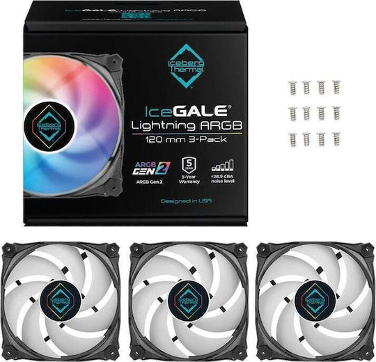 Iceberg Thermal IceGALE Gen2.0 Case Fan 120mm (2200rpm / 76.74cfm) με ARGB Φωτισμό και Σύνδεση 4-Pin PWM 3τμχ
