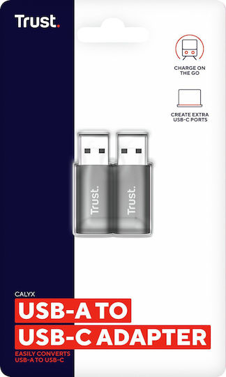 Trust Convertor USB-A masculin în USB-C feminin Gri 2buc 25573