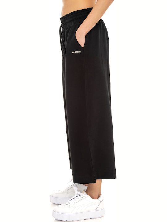 Women's Fabric Trousers with Elastic in Wide Line Black