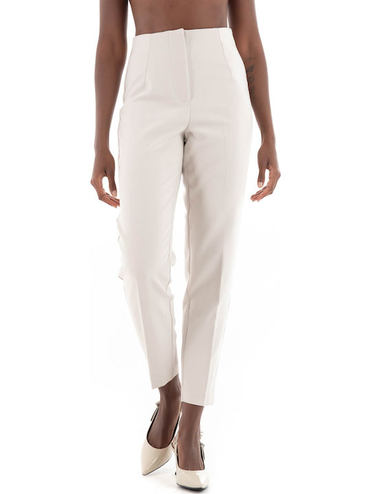 Women's High-waisted Fabric Trousers Tapered Line Beige