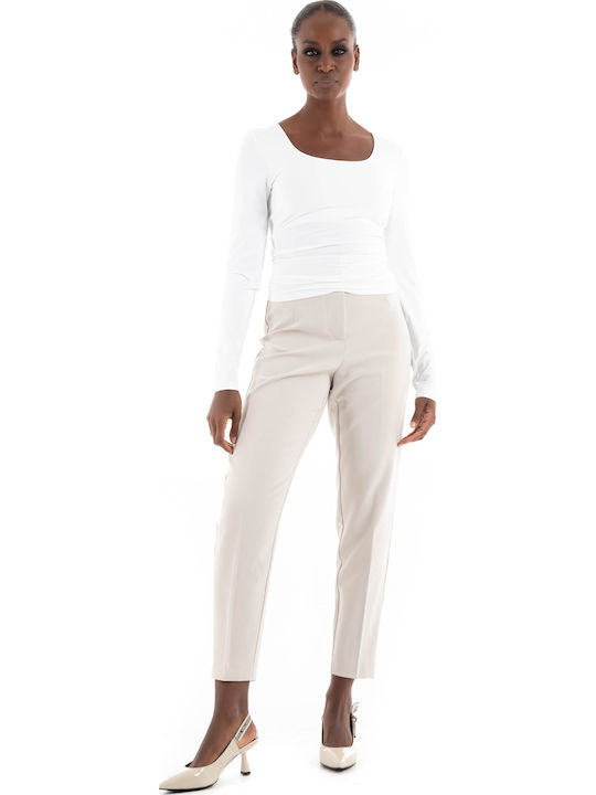 Women's High-waisted Fabric Trousers Tapered Line Beige