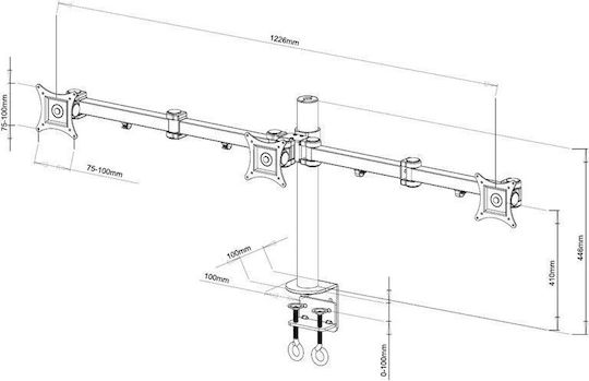 Techly Stand Desk Mounted for 3 Monitors up to 24" with Arm (ICA-LCD-482-T)