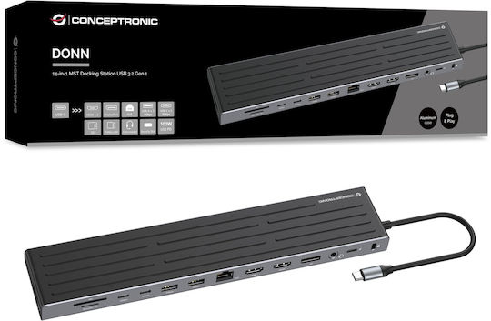 Conceptronic USB-A / USB-C Stație de andocare cu HDMI 4K PD Ethernet Negru (DONN32B)