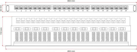 A-LAN Patch Panel für Rack 0.5U 19" 24 Ports cat6 Schwarz