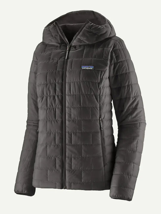Women's Puffer Jacket Windproof for Spring or Autumn with Hood Black