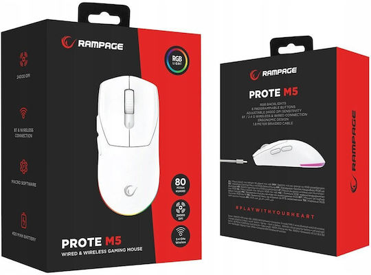 Rampage Prote M5 Wireless RGB Gaming Mouse 24000 DPI White
