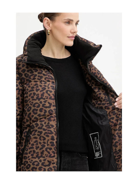 Scurtă Jachetă de femei Puffer Leopard with Gold Coins